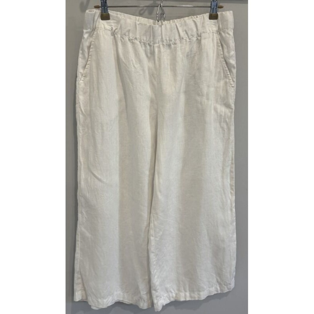 Garnet Hill Cropped Wide Leg Linen Pants European Flax White Size M